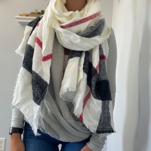 Cream Red and Gray Plaid Gap Scarf